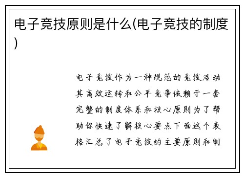 电子竞技原则是什么(电子竞技的制度)